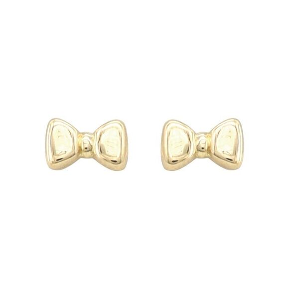 Bow Ribbon Stud Earrings 18K Solid Yellow Gold